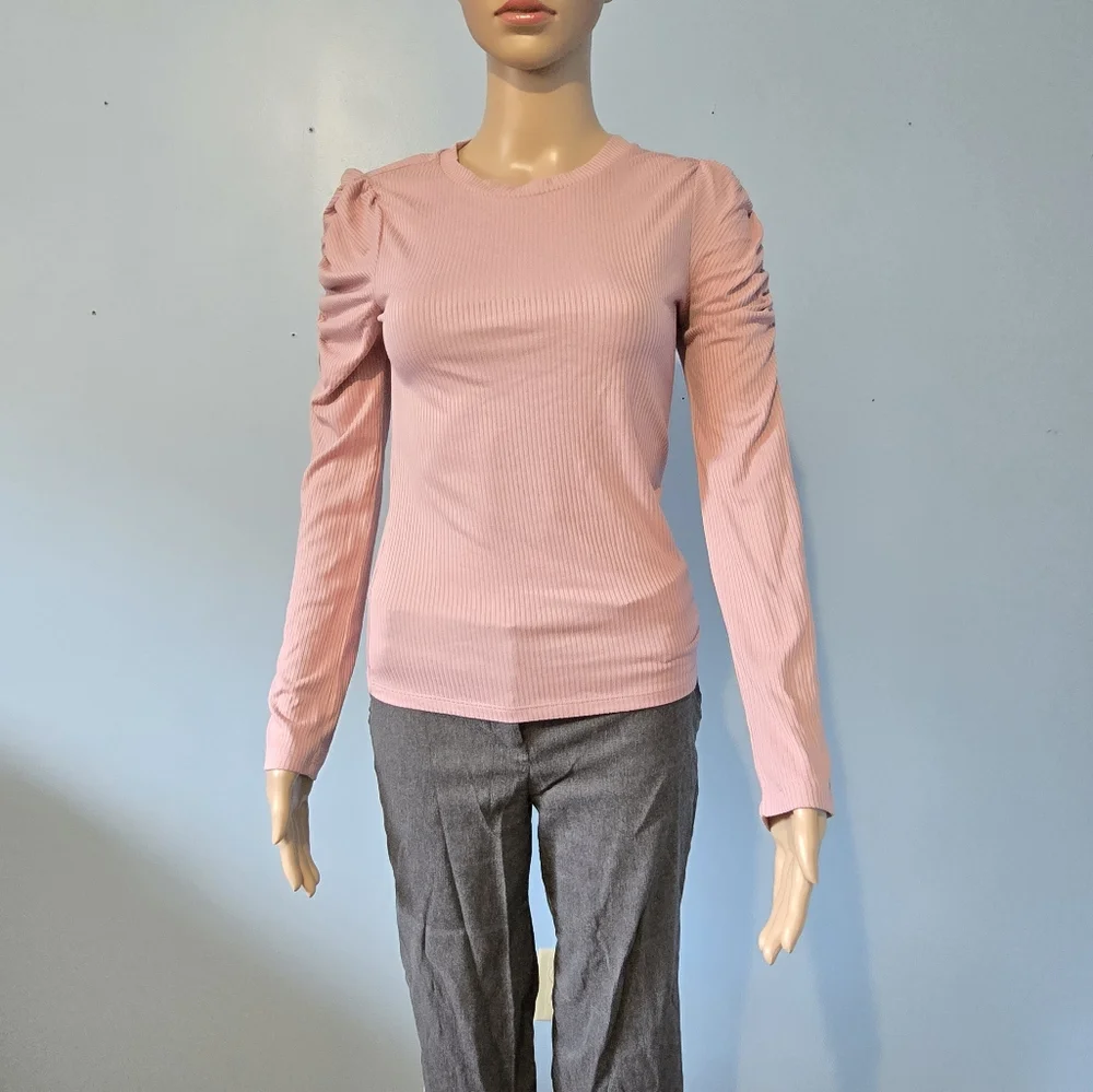 Pink Ruched Sleeve Top - Picture 7 of 8